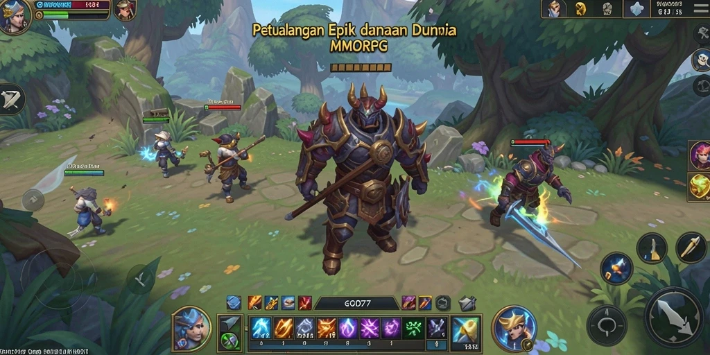 Screenshot gameplay GOD77 dengan karakterepik dalam pertempuran.