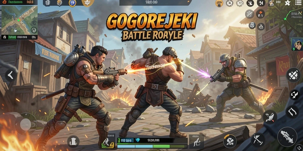 Tampilan gameplay GOGOREJEKI yang penuh aksi di arena Battle Royale.