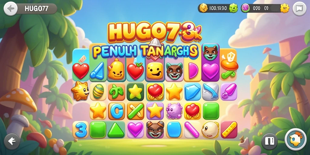 Screenshot gameplay HUGO77 menampilkan keseruan mencocokkan elemen.