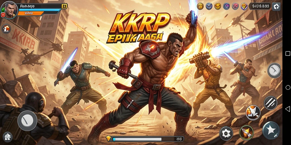 Tangkapan layar gameplay KKRP menampilkan pertarungan mendebarkan dan karakter epik.