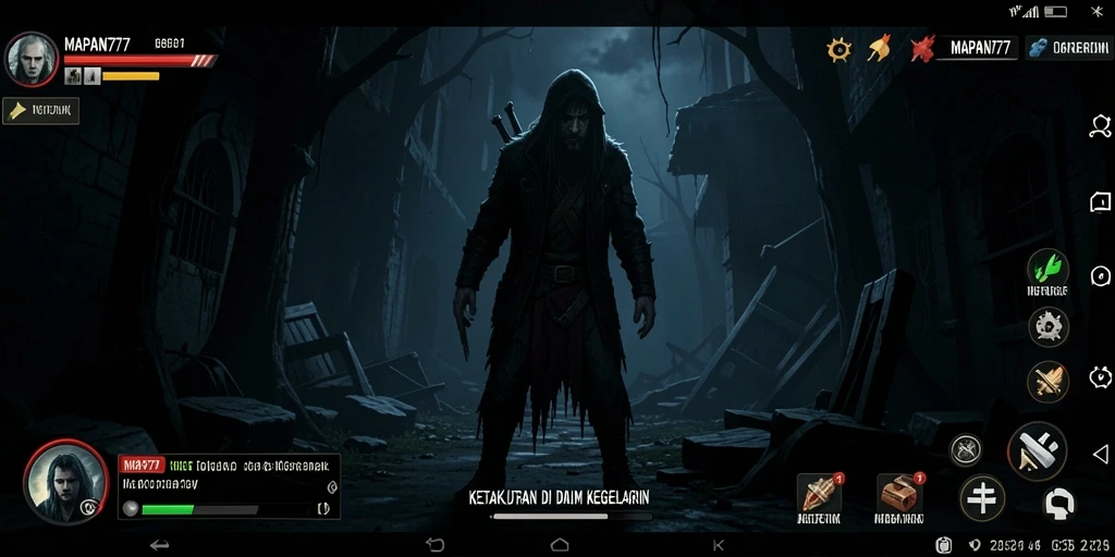 Tampak gameplay menegangkan dari MAPAN777 di dunia yang menyeramkan.