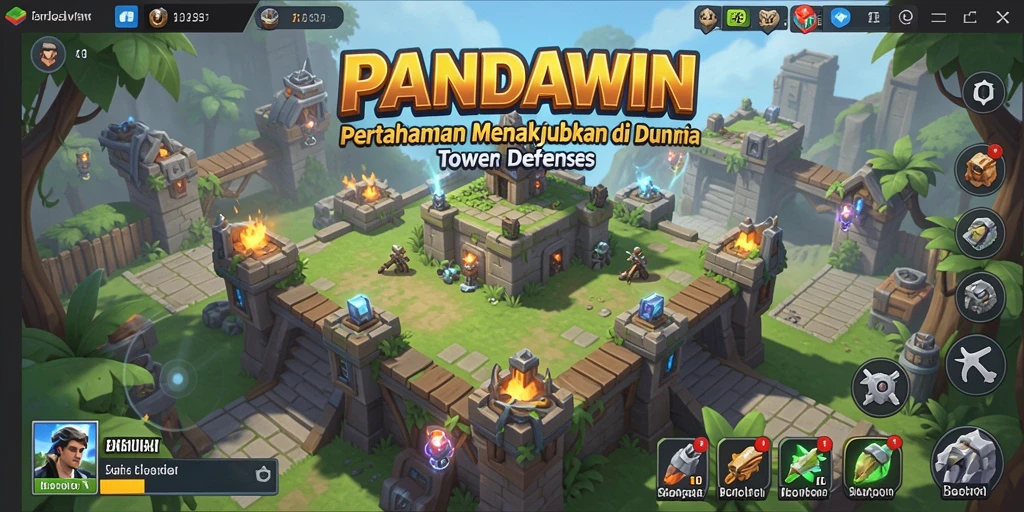 Screenshot gameplay PANDAWIN dengan pertahanan menakjubkan dalam Tower Defense.